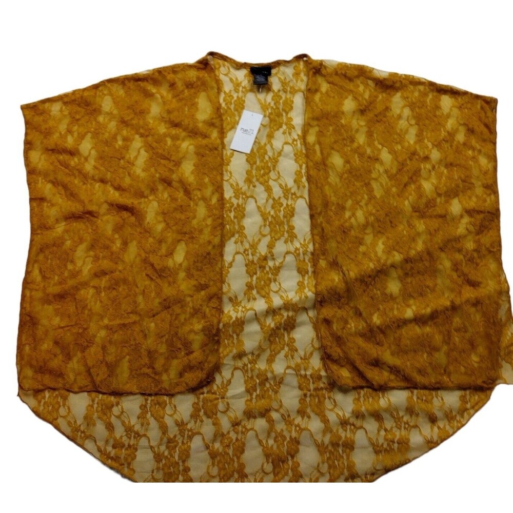 Rue 21 Womens Kimono Small Gold Floral Sheer Sleeveless High Low Open Front